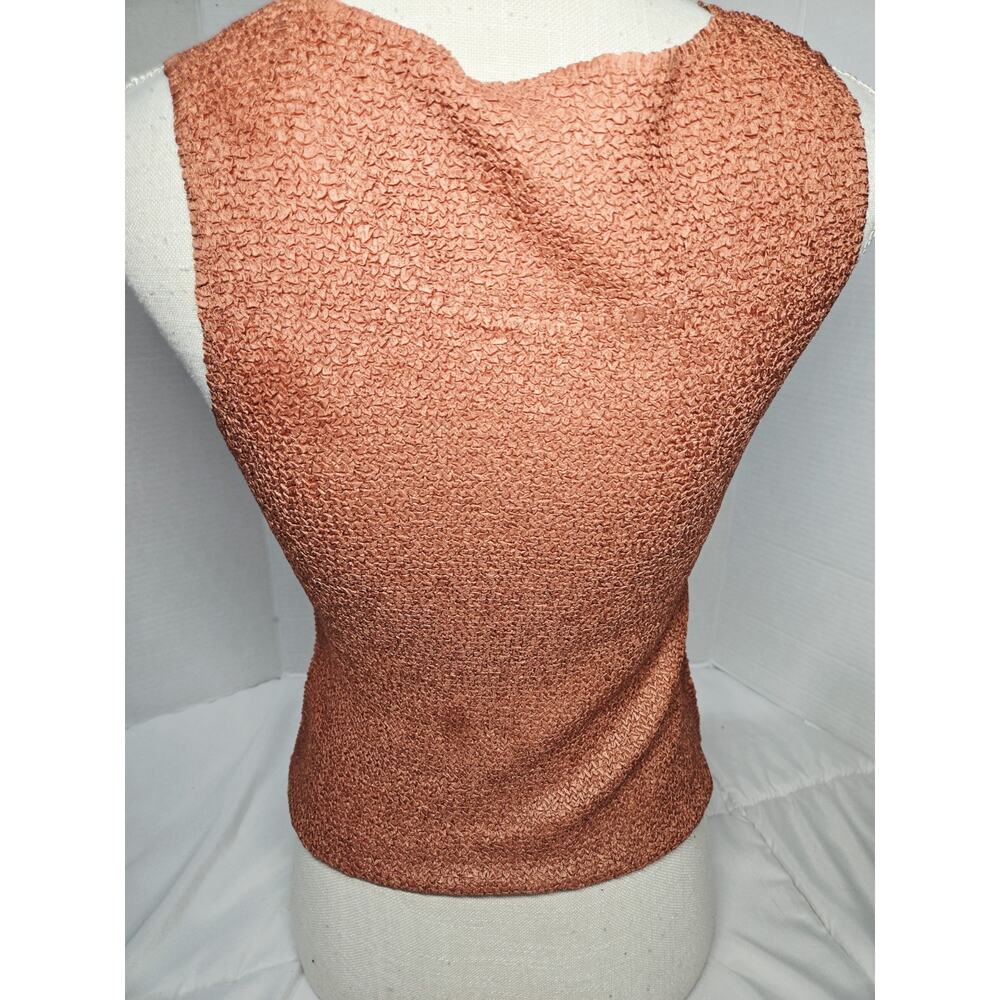 Popcorn Crinkle Tank Top Burnk Orange Boho Indie Stretch Sleeveless M 90's - Picture 4 of 9